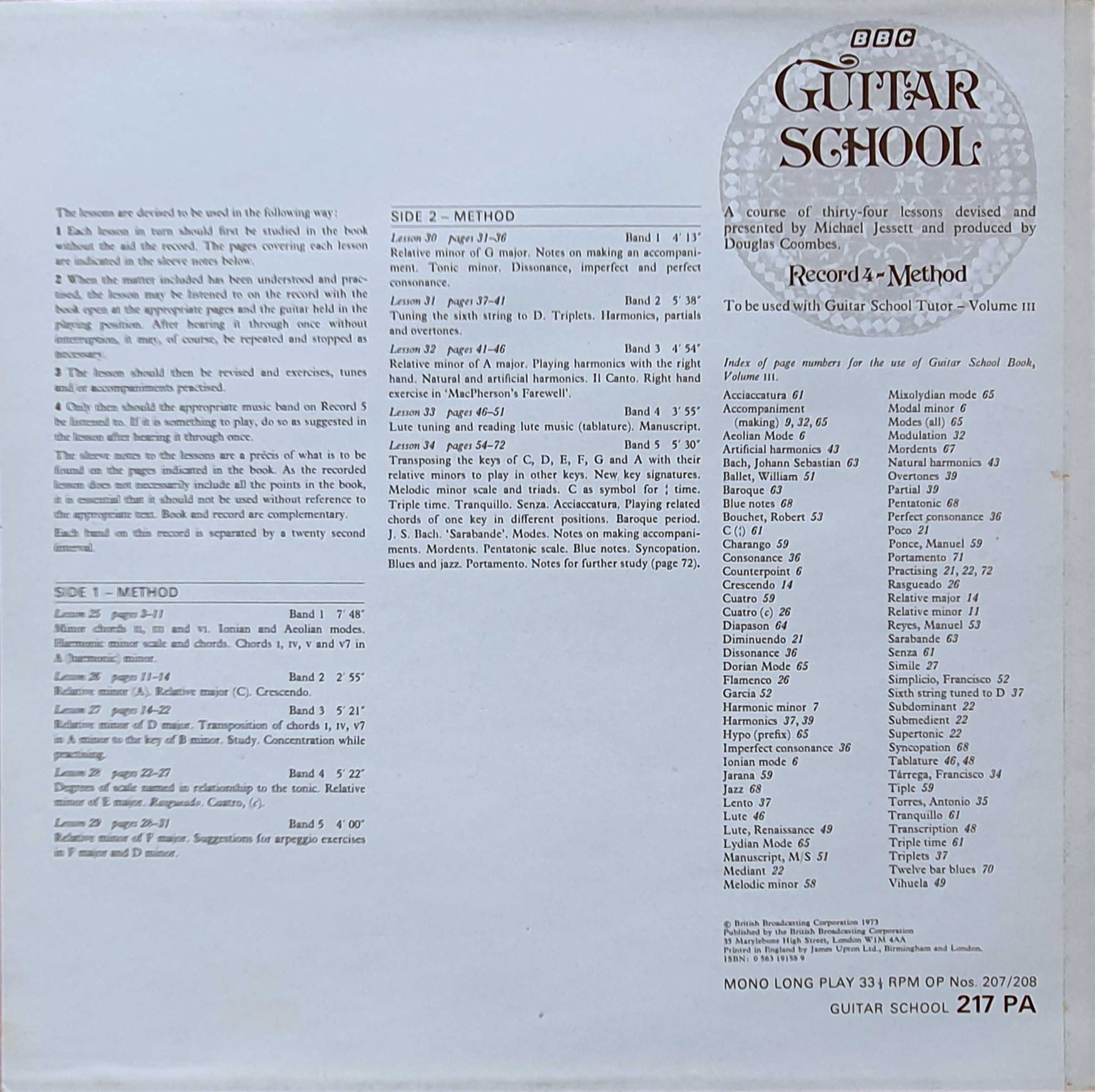 Picture of OP 207/208 Guitar school - Record 4 - Method by artist Michael Jessett from the BBC records and Tapes library